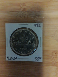 1962 MS-64 Canada 80% Silver Dollar Coin