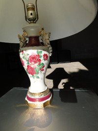 Vintage Porcelain Table Lamp with Rose Pattern