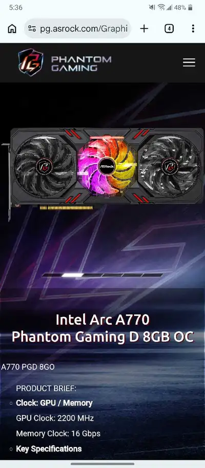 ASRock Intel Arc A770 Phantom Gaming D 8GB OC, View more