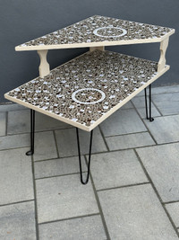 TABLE DOUBLE BOIS & MOSAÏQUE CÉRAMIQUE VINTAGE RETRO MID CENTURY