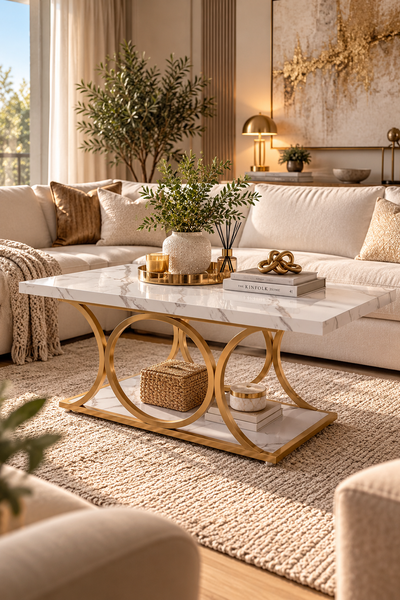 White & Gold Glam Coffee Table – Modern Luxury Living Room Table, View more