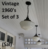 Light - School House Pendant Light, Vintage 1960's, Set of 3
