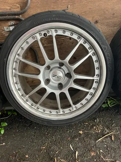 3 piece authentic OZ Rims. 19”. Yokohama ADVAN NEOVA tires. f -235/35R19 r -295/30R19
