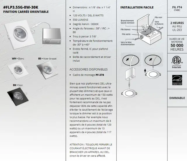 Plaques de montage LUMIFARO PF-378 et PF-414 pour luminaires DEL in Indoor Lighting & Fans in Laval / North Shore - Image 6