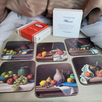 Beautiful Vintage Set of 6 Pimpernel Cork Back Acrylic Coasters 