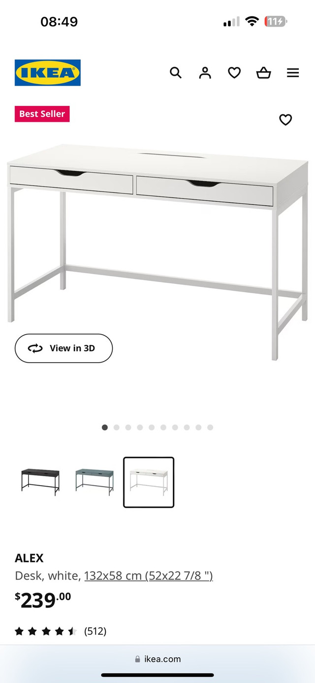 IKEA Desk White in Desks in Richmond - Image 3