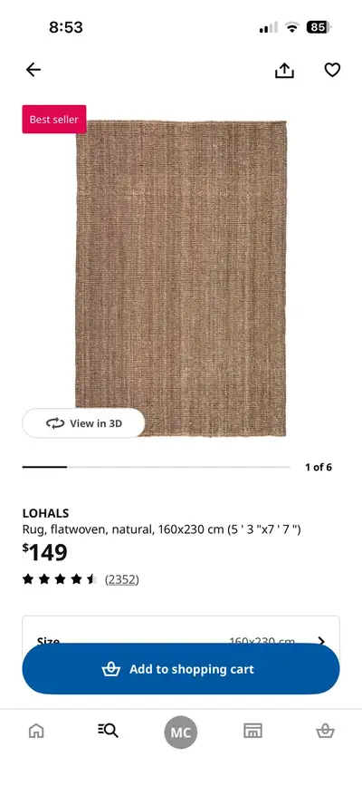 IKEA jute rug (b) 5’3 x 7’7, View more