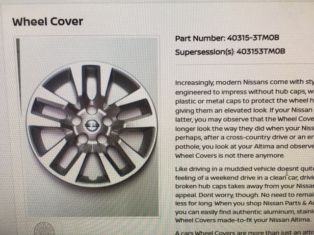 Nissan Wheel Cover / hubcap 16” in Tires & Rims in Oshawa / Durham Region - Image 2