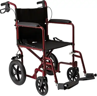 Transport Wheelchair with Handbrakes, Folding Red, View more