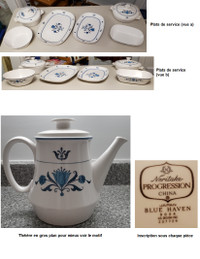 Vaisselle vintage Noritake Blue Haven 9004. Set complet pour 12