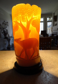ART DECO carved lamp with deer 1940s CONGO Africa works VERY RAR
