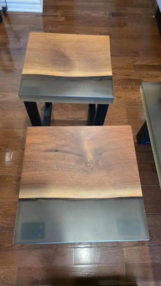 Stunning Live Edge & Smoky Resin Table Set – Premium Metal Legs in Coffee Tables in Ottawa - Image 3