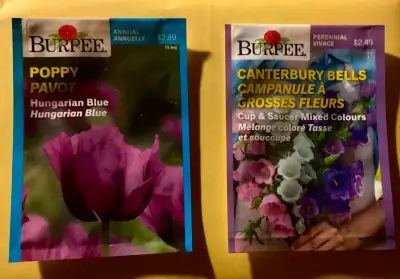 This is a BURPEE Hungarian Blue Poppy/Canterbury Bells Flower Seeds Lot. The Hungarian Poppy needs:...