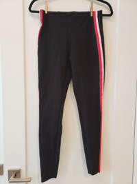 Dynamite Women's Small Black Leggings with White and Red Stripes