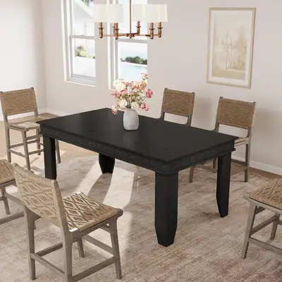 [UNASSEMBLED] 63" Farmhouse Dining Table, Black, for 4-6 People, View more