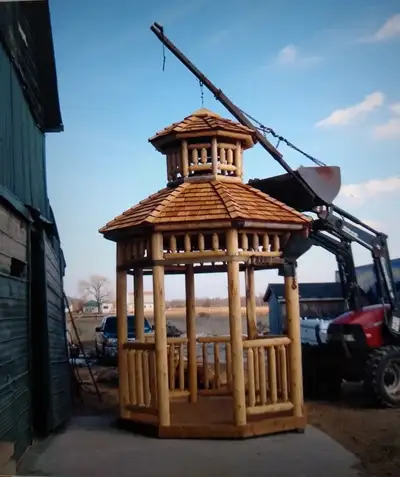 Hand crafted, solid cedar Gazebo Enhance your backyard this Spring with this beautiful, rustic gazeb...