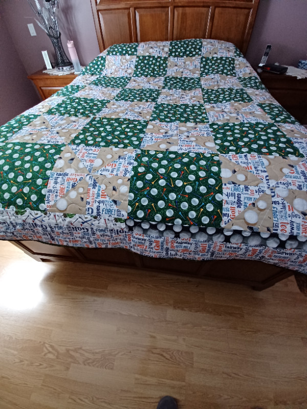 New Hand Made Queen Size Quilt - Golf Theme Pattern. in Hobbies & Crafts in St. John's