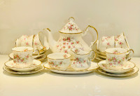 Paragon Victoriana tea cups, bread plates, tea pot set