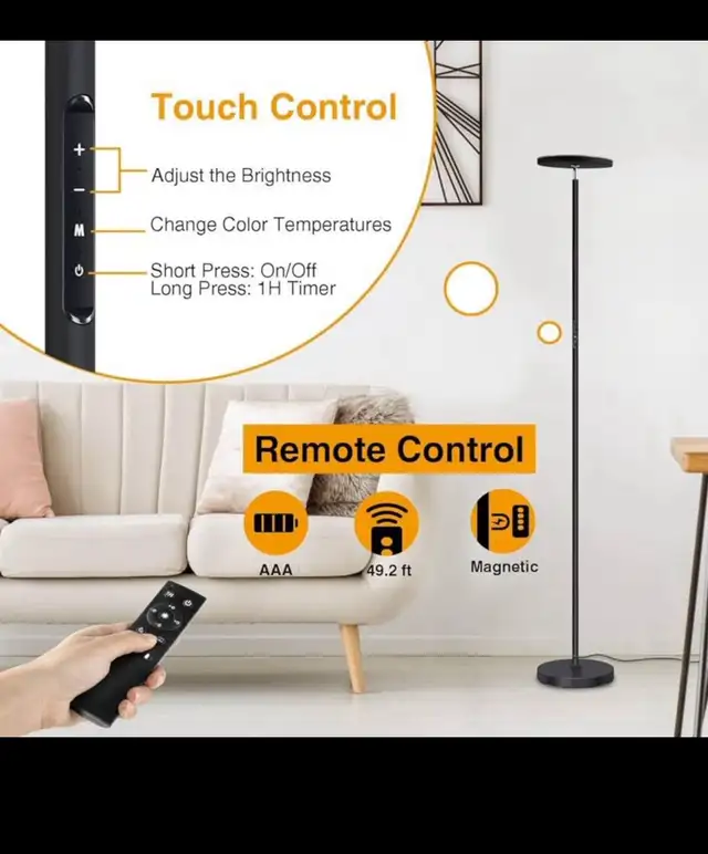 OUTON Floor Lamp, 30W/3000LM LED Modern Torchiere Sky Lamp, Supe in Indoor Lighting & Fans in Hamilton - Image 4