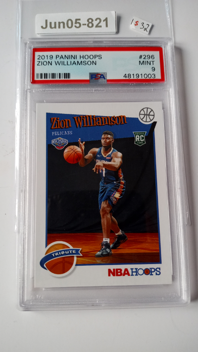 Jun05-821 $32 2019-20 Panini NBA Hoops #296 Zion Williamson Tribute Rookie RC PSA 9 $32 To locate my...