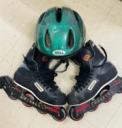 Bauer size 7 Roller blades , including Helmet., View more