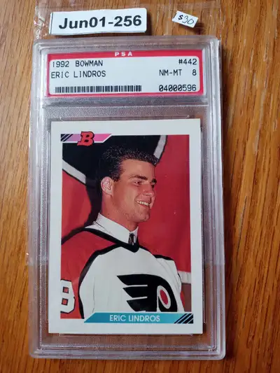 1992 BOWMAN HOCKEY #442 ERIC LINDROS GRADED PSA NM/MT 8, View more
