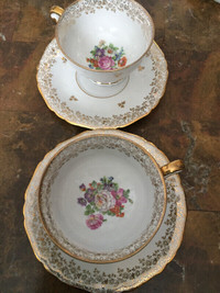 2 paires Vintage tasse et soucoupe par Véritable Porcelaine JW