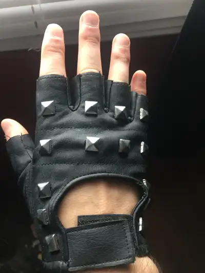 Spike studded synthetic leather gloves, View more