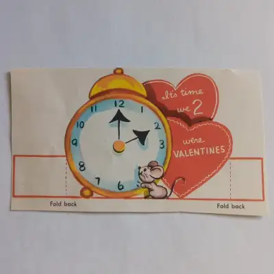 Vintage 1955 Cute Mouse at Alarm Clock Valentine Card, View more