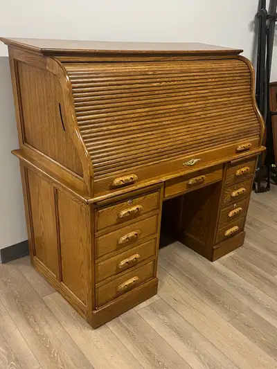 Oak Roll Top Desk, View more