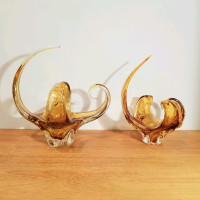Chalet Art Glass Honey Amber Centerpiece Vase Bowl