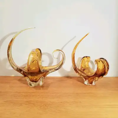 pair of large Chalet glass LARGE signed measures 14" high, 14" across, 4.3kg SMALL unsigned measures...