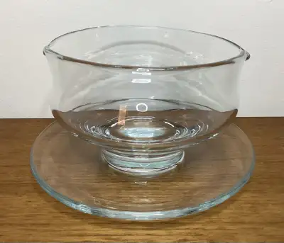 Clear Glass Gravy Boat 2 Spouts and Attached Underplate / Saucer, View more