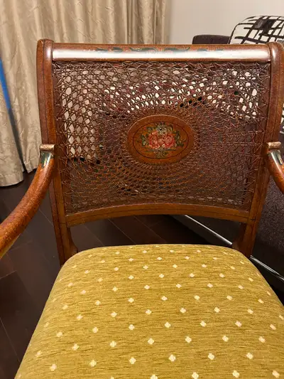 Elegant Vintage Wooden Accent Chair with Cane Back, View more