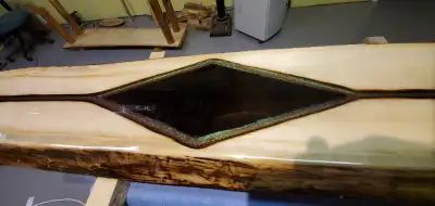 Poplar live edge epoxy bench/ coffee table with cedar legs, View more