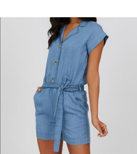 Short Sleeve Button-Down Denim Romper