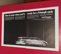 1968 TRIUMPH MOTORCYLCE AD WITH VOLKSWAGEN BEETLE VINTAGE 60S