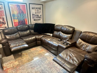 Brown Leather Sectional Reclining Couch - Great Condition