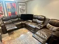 Brown Leather Sectional Reclining Couch - Great Condition