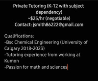 Private Tutor (K-12 with subject dependency)