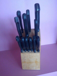 Knife set in block. Six kitchen knives and six steak knives