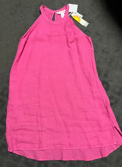 Hot pink 100 % linen summer/ sun dress adult size lg, View more