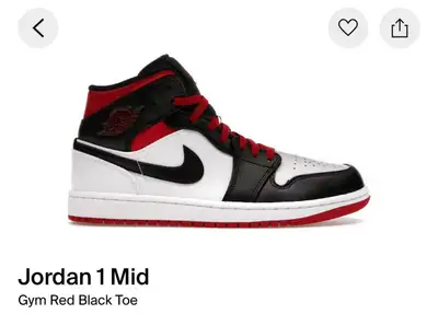 Brand new pair. Air Jordan 1 Mid Gym red Black toe. Colours: White/Black/Gym red. Never worn, in the...