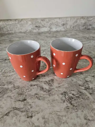 Red and white polkadot coffee mugs