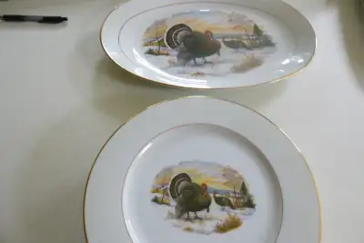 VintageTurkey platter and 6 dinner plates. Bavarian China by Kuba. $ 60 OBO email: Phd1246@mail.com
