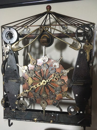 Handmade vintage steampunk welded clock art piece 