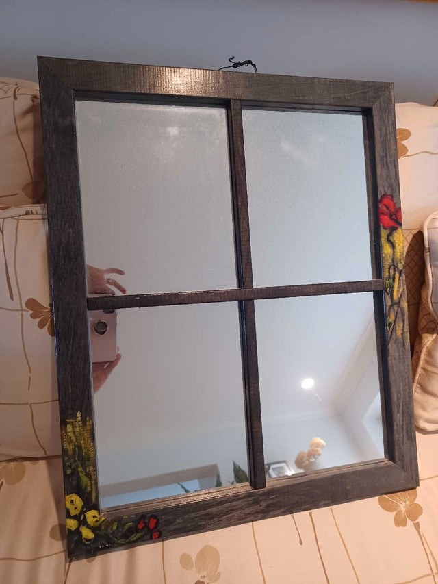 Lovely handpainted wooden stool and 4 window pane mirror in Multi-item in Ottawa - Image 2