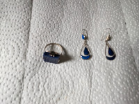 Antique lapis stone ring earring set
