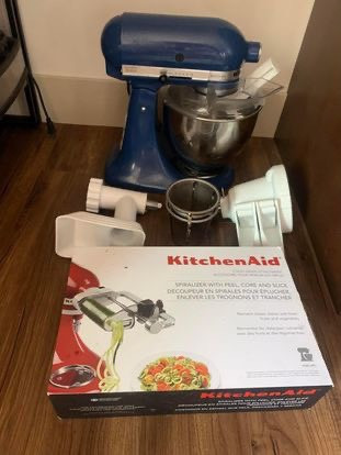 Kitchen aid mixer with spiralizer and meat grinding attachments  for sale  