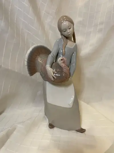 Lladro “Girl with Turkey” #4814 porcelain figurine in excellent condition. This elegant piece featur...
